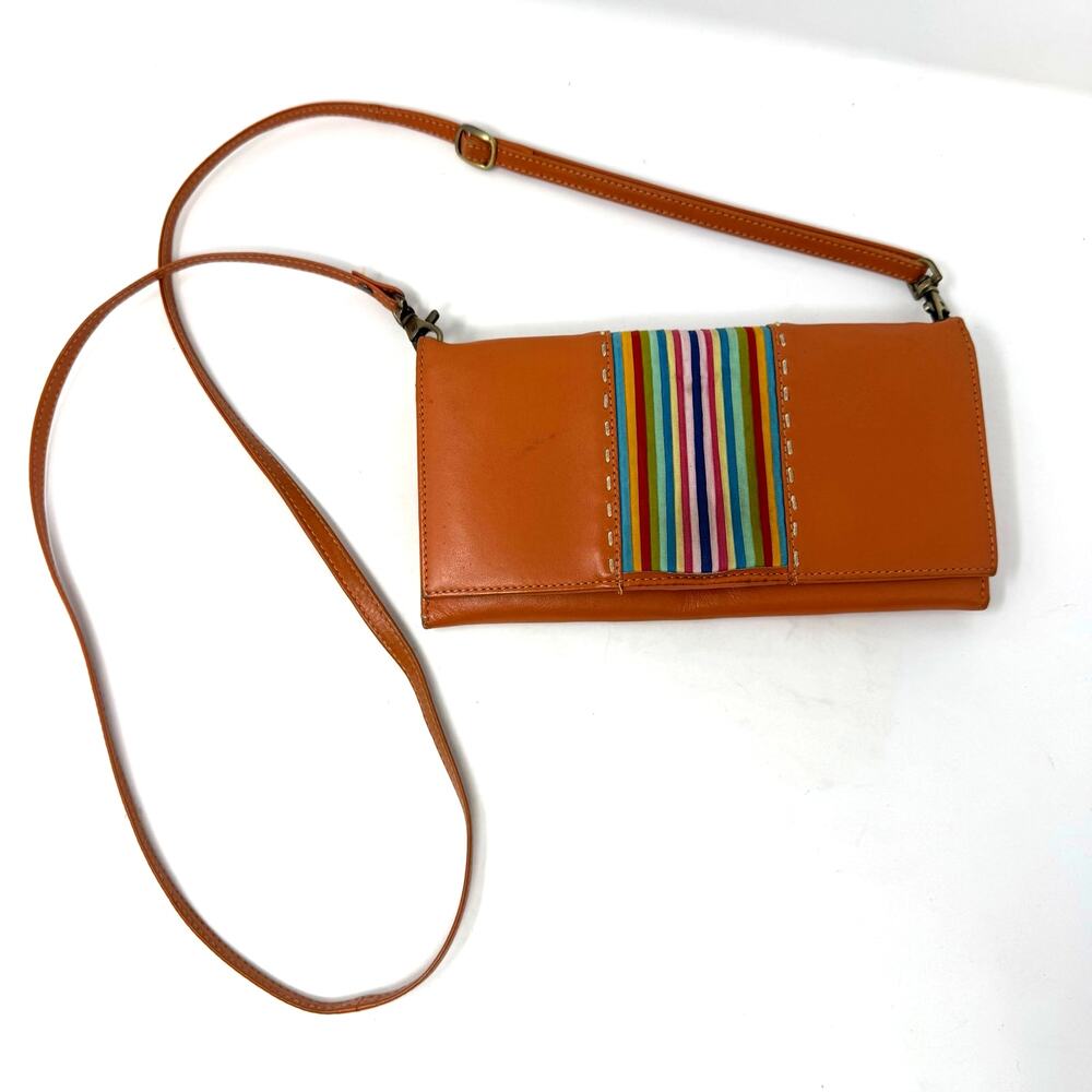Annelle Save The Bees Crossbody Clutch Wallet Orange Brown Rainbow Stripes Boho